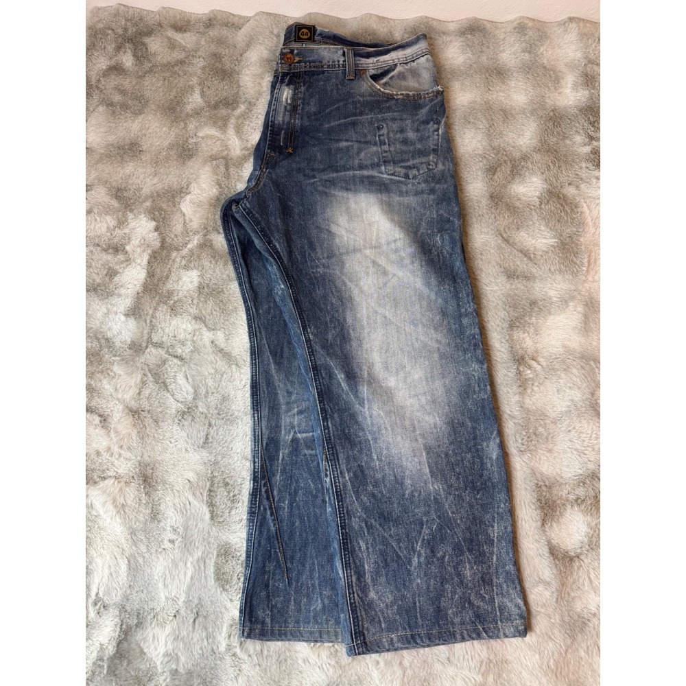 AKOO Mens Distressed Blue Wash Straight Leg Jeans Size 44 American Flag-0590